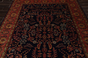6x9 Navy, Rose Hand Knotted 100% Wool Sarouk Traditional 200 KPSI Oriental Area Rug