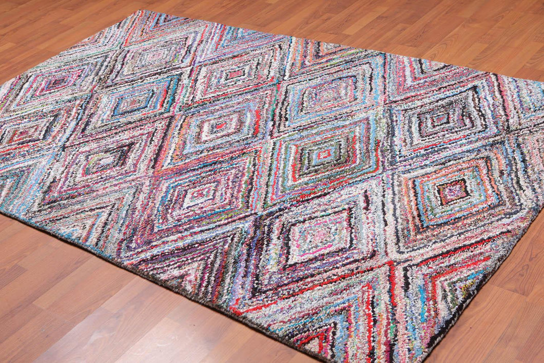 5' x 8' Handmade Zig Zag Medley Cotton Chindi Area rug Contemporary Multi - Oriental Rug Of Houston