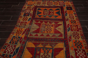 4'3" x 6'8" Authentic Antique Caucasian Kazak Hand Knotted Wool Area Rug Red - Oriental Rug Of Houston