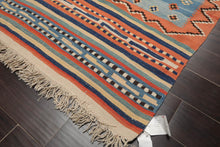 Vintage Southwestern Turkish Kilim Hand Woven Wool Area Rug Peach 6'6" x 10'4" - Oriental Rug Of Houston
