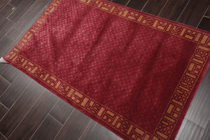 Tibetan Hand Knotted Wool & Silk Traditional Oriental Area Rug Plum 3' x 5' - Oriental Rug Of Houston