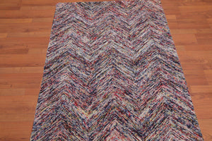3'4" x 5' Handmade Zig Zag Medley Wool Loop Pile Area Rug Contemporary Multi