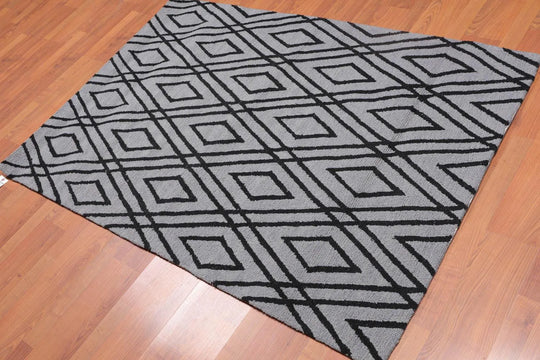 4' x 6' Handmade Loop Pile Diamond Wool Oriental Area rug Contemporary Gray