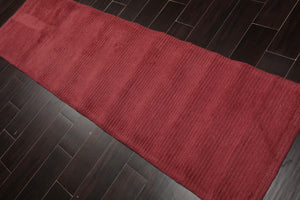 Ribbed Solid Runner Handmade Wool Modern Oriental Area Rug Raspberry 2' x 8'