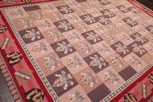 9' x 12' Hand Woven Wool French Aubusson Flatweave Area Rug Rose - Oriental Rug Of Houston