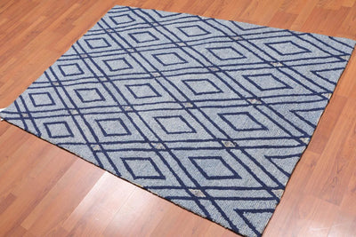 4' x 6' Handmade Loop Pile Diamond Wool Oriental Area rug Contemporary Blue - Oriental Rug Of Houston
