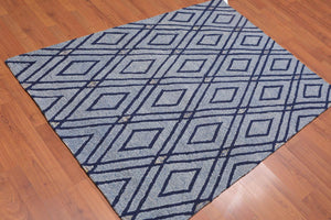 4' x 6' Handmade Loop Pile Diamond Wool Oriental Area rug Contemporary Blue
