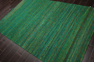 5' x 7'6" Hand Woven 100% Raw Silk Kilim Modern Oriental Area Rug Emerald - Oriental Rug Of Houston