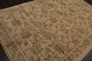 Tibetan Hand Knotted Wool & Silk Transitional Oriental Area Rug Tan 6' x 9' - Oriental Rug Of Houston