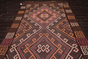 6'4"x11'8" Hand Woven Afghan Kilim Southwestern Runner Oriental Area Rug Brown - Oriental Rug Of Houston
