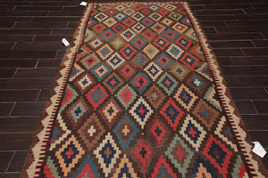 4'6" x 11'8" Vintage Hand-Woven Kilim Southwestern Oriental Area rug Brown - Oriental Rug Of Houston