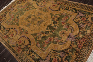 6x9 Pale Gold, Sage Hand Knotted 100% Wool French Aubusson Savonnerie  Traditional Oriental Area Rug