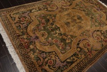 6x9 Pale Gold, Sage Hand Knotted 100% Wool French Aubusson Savonnerie  Traditional Oriental Area Rug