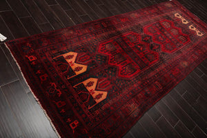 Authentic Vintage Tribal Hamadaan Hand Knotted Wool Area Rug Red 4'6" x 12'2" - Oriental Rug Of Houston