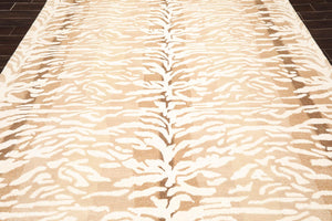 9' 9''x13' 9'' Ivory Beige Brown Color Hand Tufted Hand Made 100% Wool Modern & Contemporary Oriental Rug