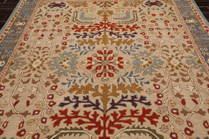 7' 9''x7' 9'' Beige Blue Brown Color Hand Tufted Hand Made 100% Wool Transitional Oriental Rug