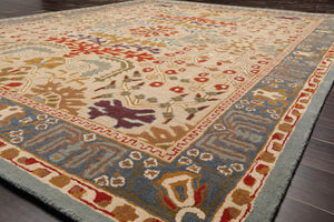 2' 6''x10'  Beige Blue Brown Color Hand Tufted Hand Made 100% Wool Transitional Oriental Rug