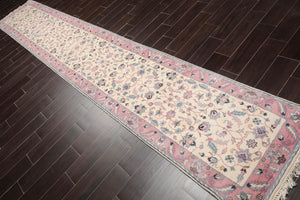 Plus Pile Hand Knotted Wool Traditional Runner Area Rug Cream 2'7" x 15'2" - Oriental Rug Of Houston
