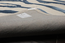 Multi Sizes Handmade Wool & Faux Silk Animal Print Zebra Area Rug Ivory Blue
