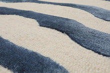 Multi Sizes Handmade Wool & Faux Silk Animal Print Zebra Area Rug Ivory Blue
