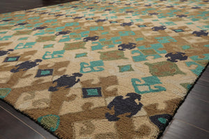 Multi Sizes Handmade 100% Wool Modern Loop & Cut Pile Area Rug Beige - Oriental Rug Of Houston