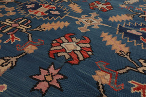 8' x 10' Authentic Turkish Kilim Hand Woven Wool Arts & Crafts Area Rug Blue - Oriental Rug Of Houston