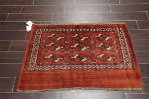 2'6" x 3'10" Antique Hand Knotted Traditional 100% Wool Oriental Area Rug Brick - Oriental Rug Of Houston