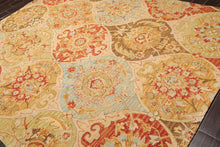 10' x13'  Beige Rusty Red Aqua Color Hand Tufted Hand Made 100% Wool Traditional Oriental Rug