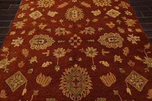 6' x 9' Hand Knotted Wool Botanical Traditional Oriental Area Rug Burnt Orange