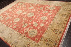 9'1'' x 12' Hand Knotted Wool Vegetable dyes Peshawar Oriental Area Rug Coral - Oriental Rug Of Houston