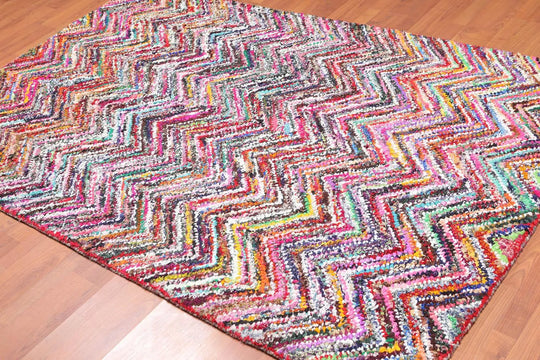 5'x8' Handmade Cotton Zig Zag Medley Multi Color Oriental Area Rug Multi Color