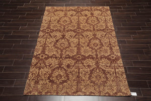 6' x 8'8'' Hand Knotted New Zealand Wool Damask Antique Finish Area Rug Brown - Oriental Rug Of Houston