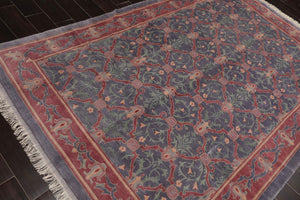 Hand Knotted 100% Wool Tibetan Floral Transitional Area Rug Slate, Blush 6' x 9' - Oriental Rug Of Houston
