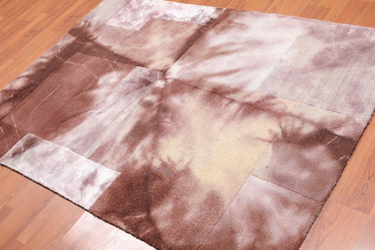 4'7" x 6'7" Handmade Wool & Bamboo Silk Cut Area Rug Contemporary Beige