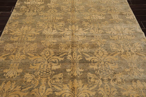 6'1'' x 8'7'' Hand Knotted 100% New Zealand Wool Damask Antique Finish Area Rug - Oriental Rug Of Houston