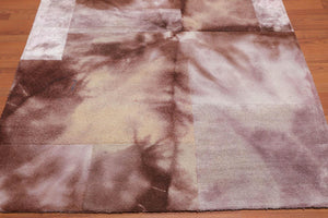4'7" x 6'7" Handmade Wool & Bamboo Silk Cut Area Rug Contemporary Beige