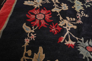 Arts & Crafts Hand Knotted 100% Wool Tibetan Area Rug Midnight Blue 6'1" x 8'8" - Oriental Rug Of Houston