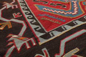 Vintage Southwestern Flat Weave Hand Woven 100% Wool Area Rug Rust 5'6'' x 11' - Oriental Rug Of Houston
