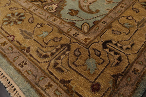 6'2" x 8'11" Hand Knotted Agra 100% New Zealand Wool Muted Area Rug Aqua - Oriental Rug Of Houston
