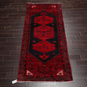 Vintage Hamadan Runner Hand Knotted Wool Traditional Area Rug Red 3'10'' x 9'2''