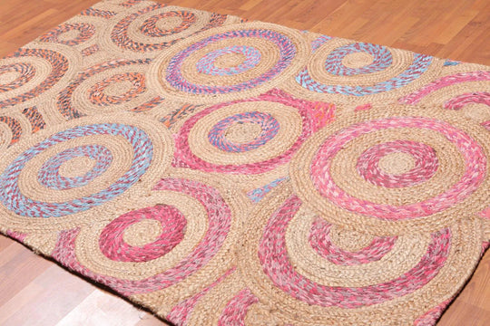 5' x 8' Hand Braided Circle Medley Sisal & Cotton Oriental Area Rug Multi