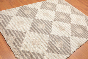 5'4" x 7'6" Handmade Geometric print Wool Loop Pile Area Rug Contemporary Beige - Oriental Rug Of Houston