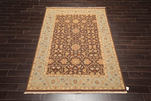 6' x 8'10" Hand Knotted 100% Wool Reversible Flat Pile Area Rug Brown