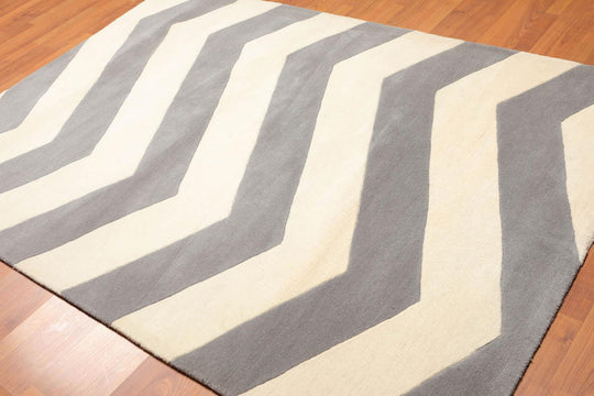 5'4"x7'6" Handmade Graphic Wool Traditional Oriental Area Rug Contemporary Ivory