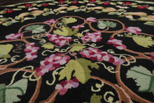 Round Hand Hooked 100% Wool Traditional Oriental Area Rug Black 8' x 8' - Oriental Rug Of Houston