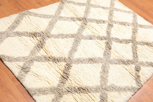 4'9" x 6'6" Handmade Wool Moroccan Shag Oriental Area Rug Contemporary Beige - Oriental Rug Of Houston