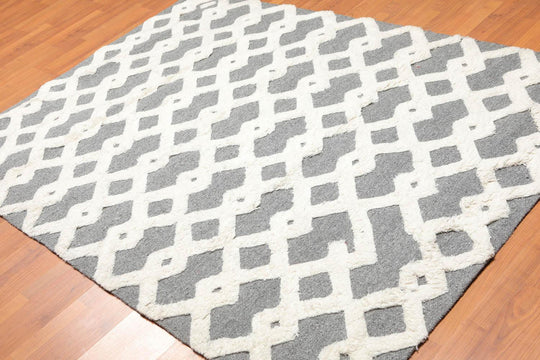 5'3" x 7'5" Handmade 100% Wool High Low Pile Area Rug Contemporary Gray