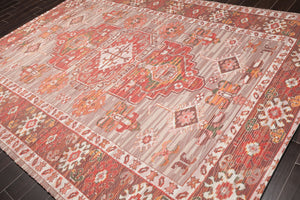Multi Size Beige, Coral Handmade Flatweave Polyester Traditional Oriental Area Rug