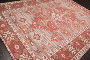 Multi Size Beige, Coral Handmade Flatweave Polyester Traditional Oriental Area Rug