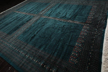 Master Weaver Signed Bokhara Hand Knotted 300 KPSI Wool Area Rug Teal 12'5" x 15'8" - Oriental Rug Of Houston